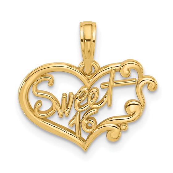 14K Yellow Gold Fancy Sweet 16 Charm - 17 mm 14K Yellow Gold Fancy Sweet 16 Charm - 17 mm