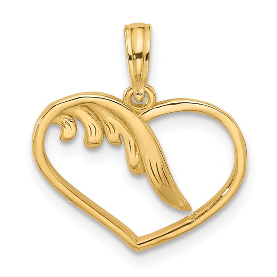 14K Yellow Gold Fancy Wings and Heart Charm - 19 mm 14K Yellow Gold Fancy Wings and Heart Charm - 19 mm