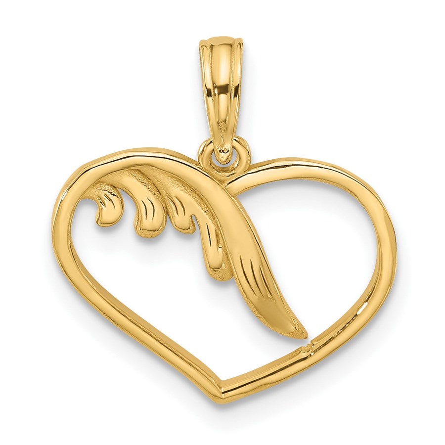 14K Yellow Gold Fancy Wings and Heart Charm - 19 mm