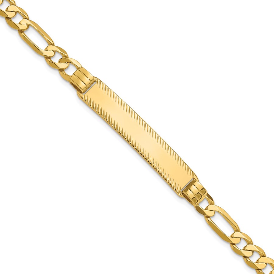 14K Yellow Gold Figaro Diamond Cut ID Bracelet 8 in.