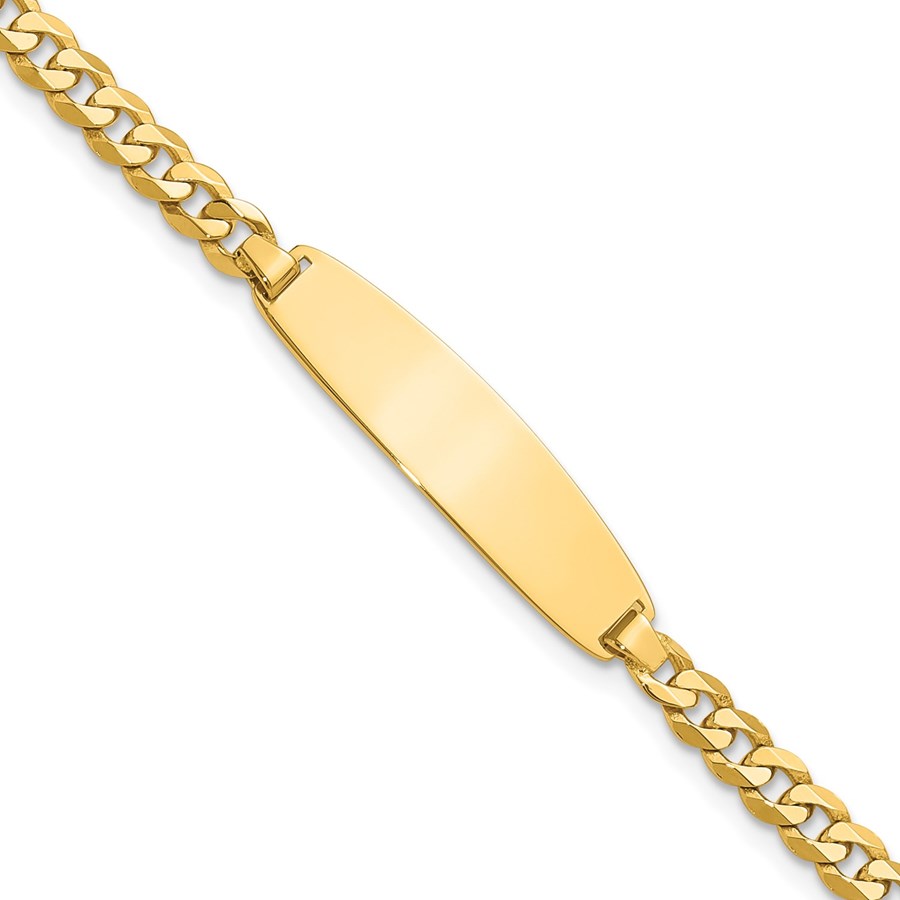14K Yellow Gold Flat Curb Link Rounded ID Bracelet - 7 in.