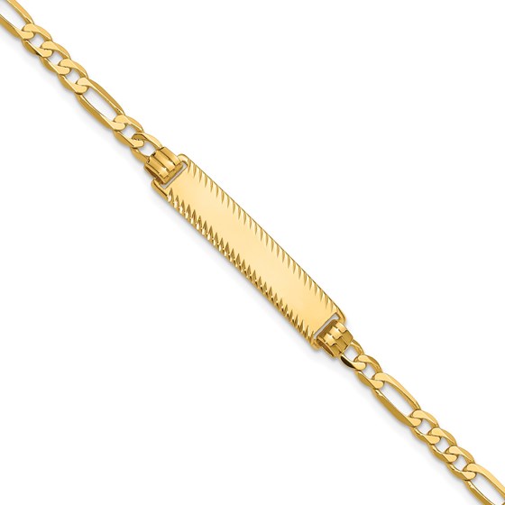 14K Yellow Gold Flat Figaro Link Diamond Cut ID Bracelet - 8 in.
