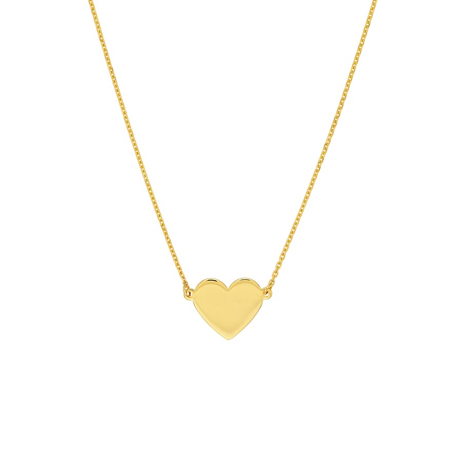 14K Yellow Gold Flat Heart Neck w/ Cable Chain - 18 in.