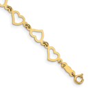 14K Yellow Gold Flat Open Hearts Bracelet - 6 in.