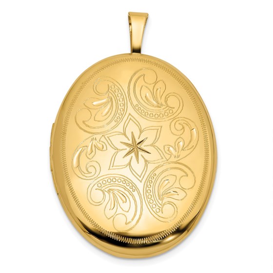 14K Yellow Gold Floral Filigree 20mm Oval Locket - 31.7 mm 14K Yellow Gold Floral Filigree 20mm Oval Locket - 31.7 mm
