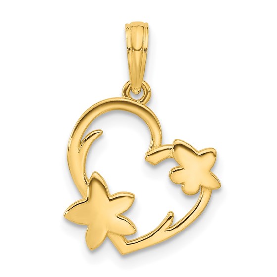 14K Yellow Gold Floral Heart Pendant - 21.1 mm 14K Yellow Gold Floral Heart Pendant - 21.1 mm