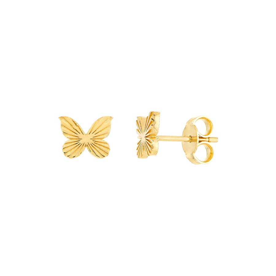 14K Yellow Gold Fluted Butterfly Stud Earring