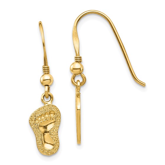 14k Yellow Gold Footprints Shepherd Hook Earrings 14k Yellow Gold Footprints Shepherd Hook Earrings