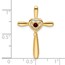 14K Yellow Gold Garnet Cross w/Heart Chain Slide - 26.8 mm