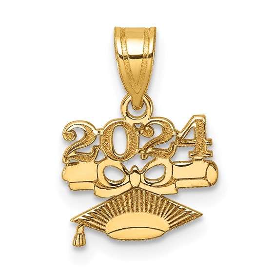 14K Yellow Gold Graduation Cap and Diploma 2024 Charm 16.2 mm