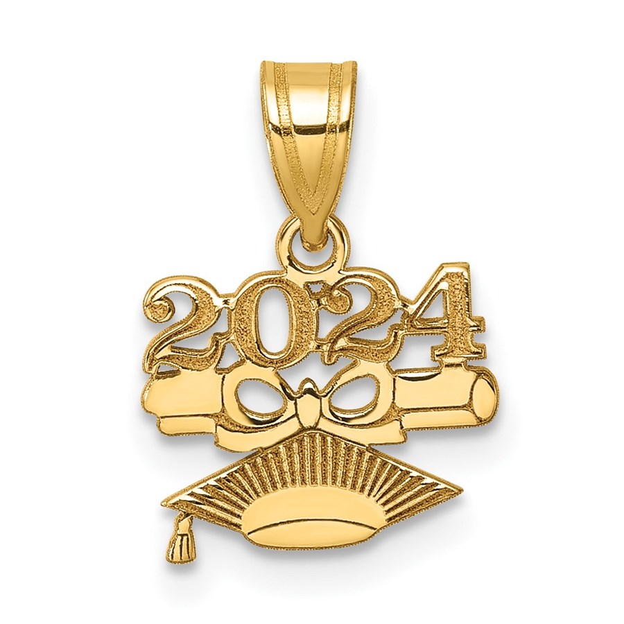 14K Yellow Gold Graduation Cap and Diploma 2024 Charm - 16.2 mm