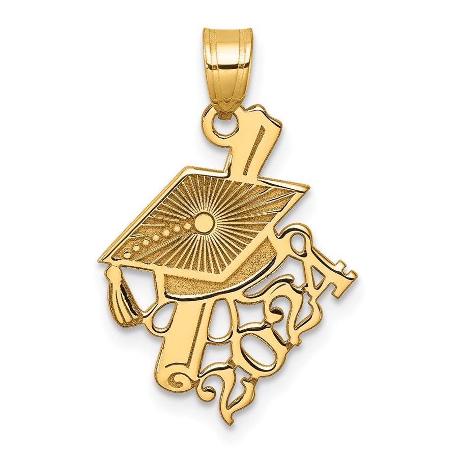 14K Yellow Gold Graduation Cap Diploma 2024 Charm 24.4 mm