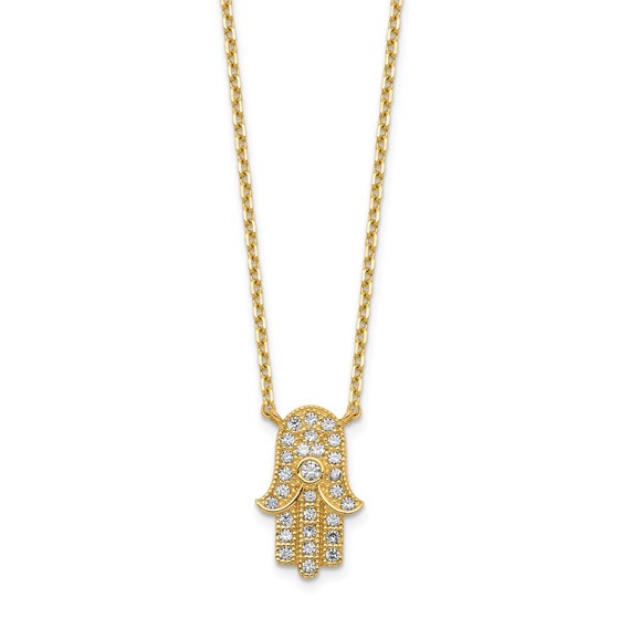 14k Yellow Gold Hamas CZ with 2 in ext Necklace - 20 in. 14k Yellow Gold Hamas CZ with 2 in ext Necklace - 20 in.
