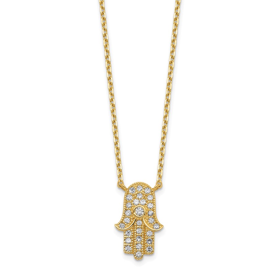 14k Yellow Gold Hamas CZ with 2 in ext Necklace - 20 in.