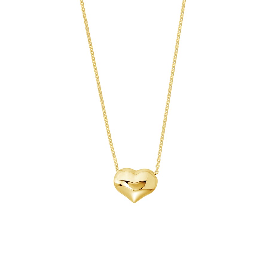 14K Yellow Gold Heart .9 mm Cable Chain Necklace - 16" - 18"