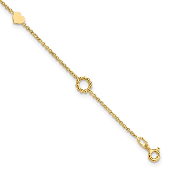 14K Yellow Gold Heart 9in Plus Anklet - 10 in.
