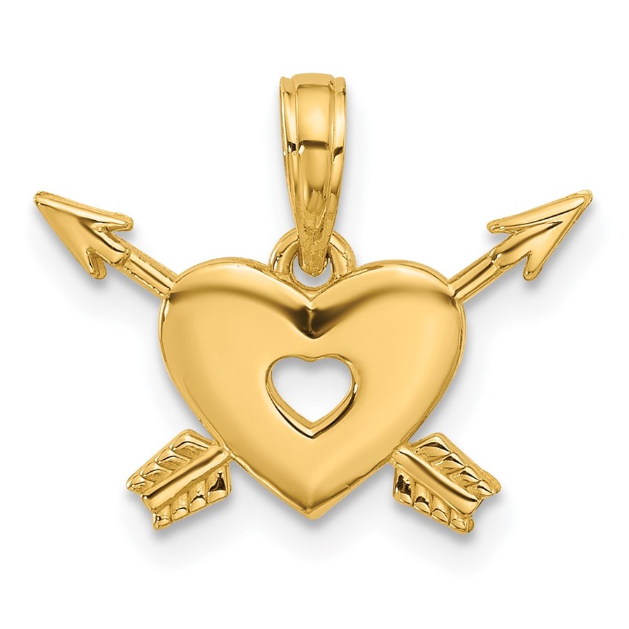 14K Yellow Gold Heart and Arrows Charm - 15 mm