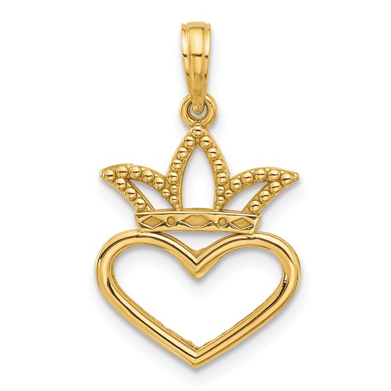 14K Yellow Gold Heart and Crown Charm - 24.4 mm 14K Yellow Gold Heart and Crown Charm - 24.4 mm