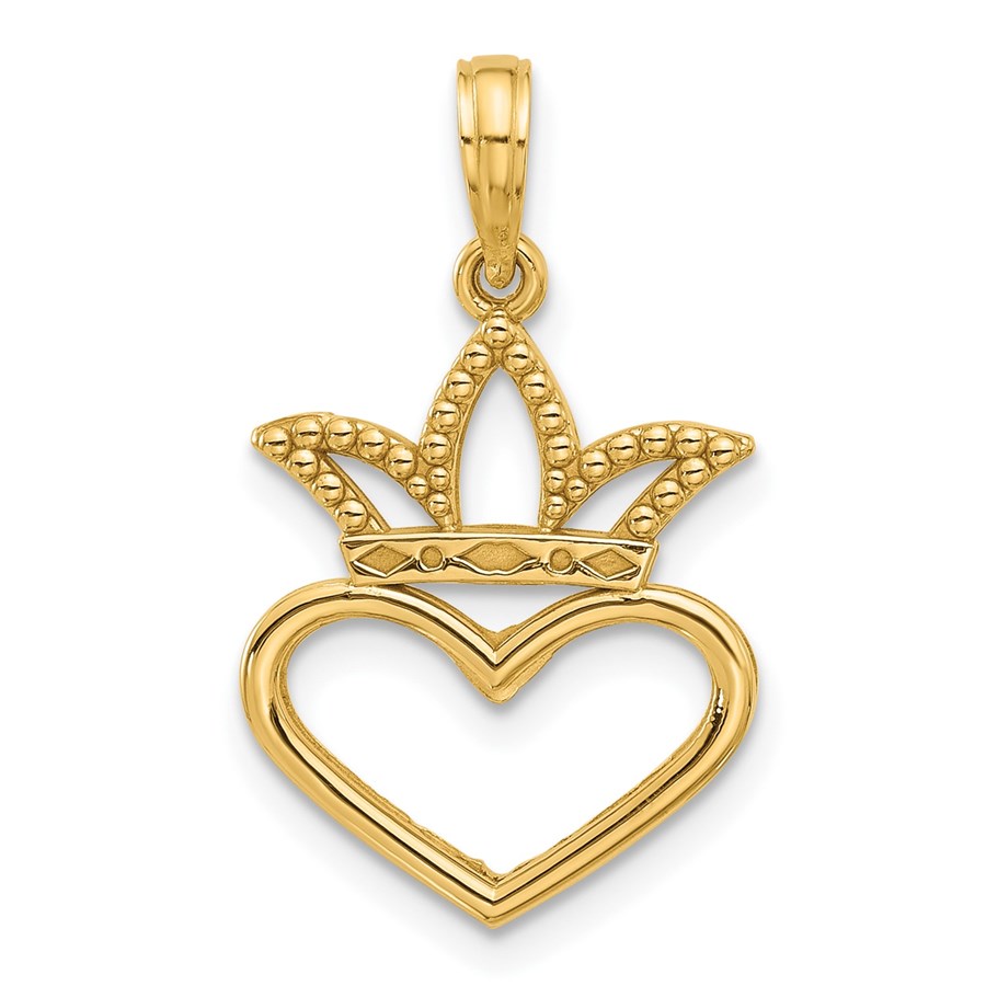 14K Yellow Gold Heart and Crown Charm - 24.4 mm