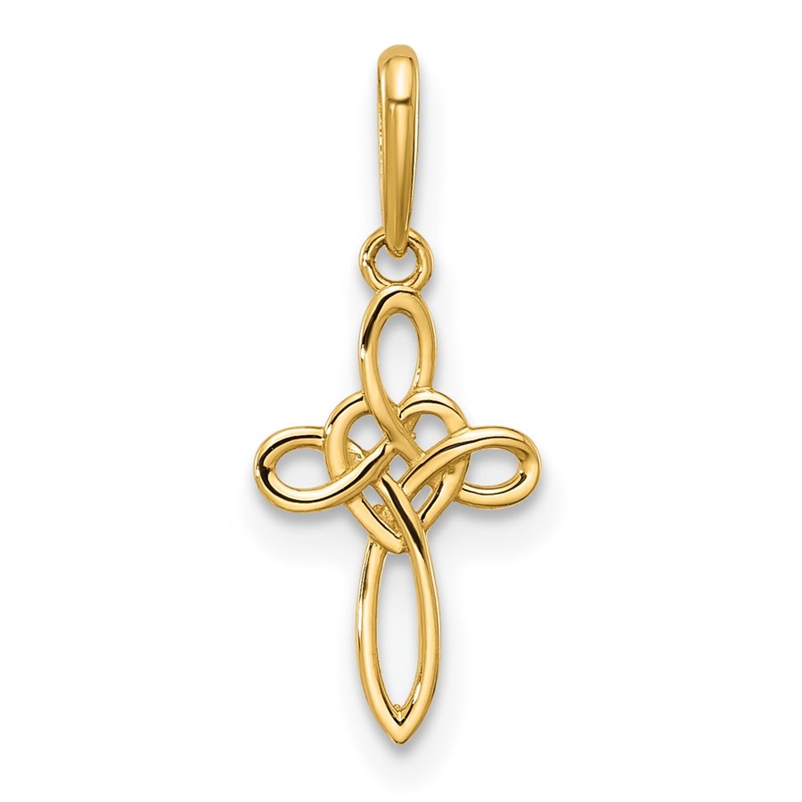 14K Yellow Gold Heart Celtic Cross Pendant - 19.4 mm