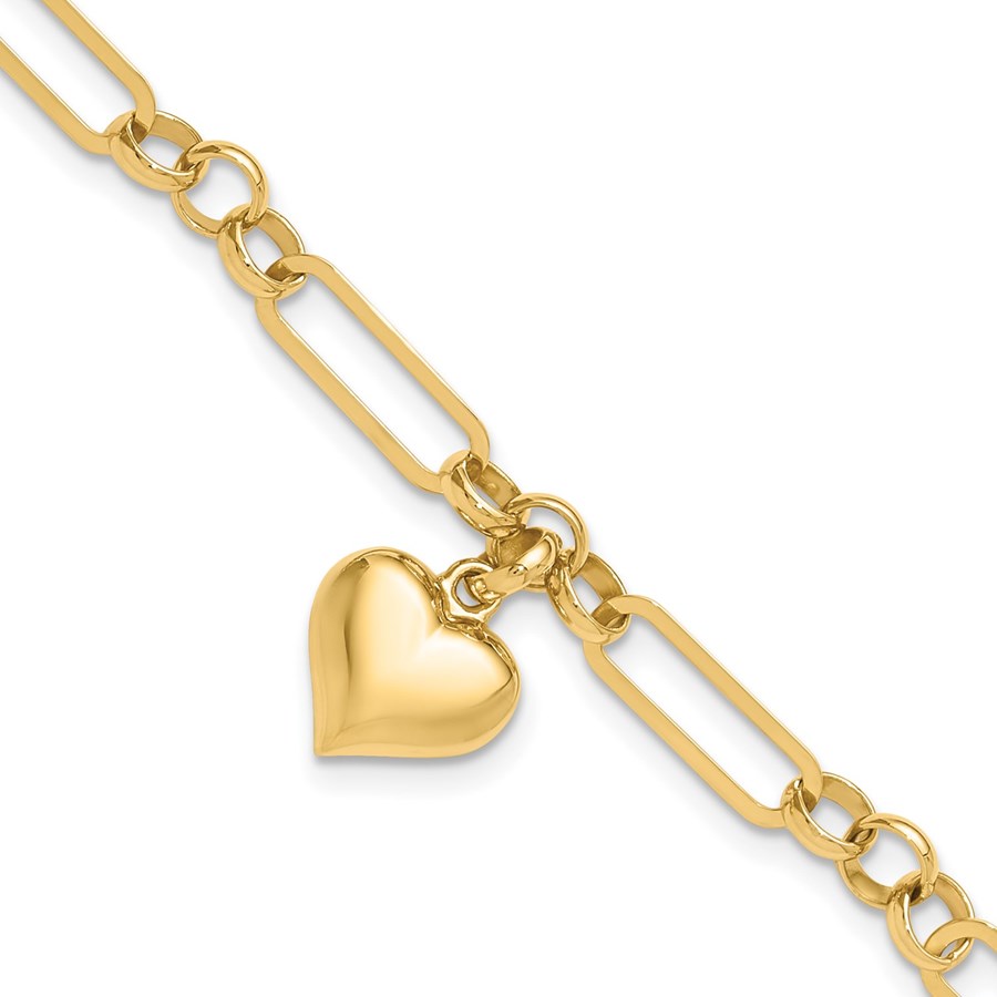 14K Yellow Gold Heart Charm Bracelet - 7.5 mm