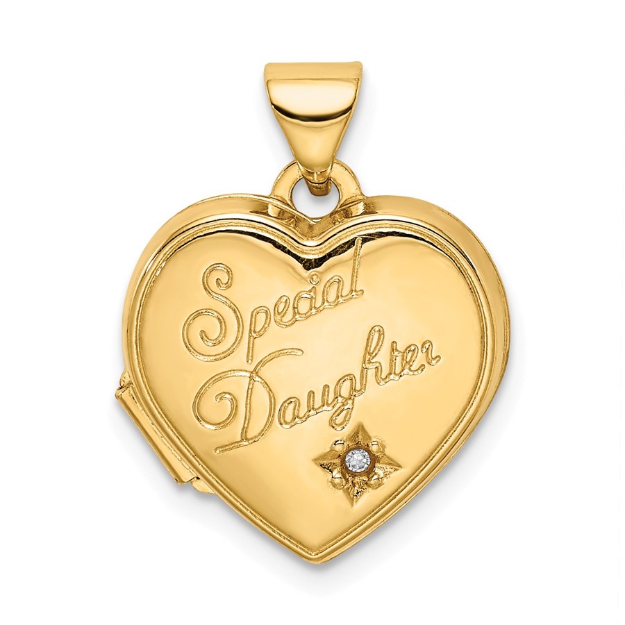 14k Yellow Gold Heart Diamond Special Daughter Locket - 21 mm