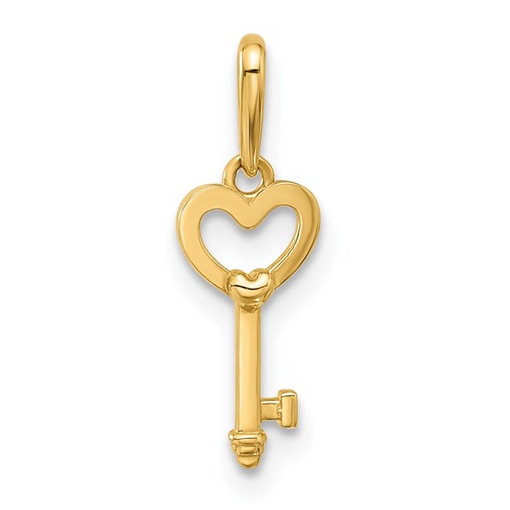 14K Yellow Gold Heart Key Pendant - 18 mm