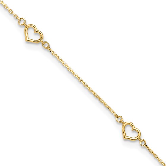14K Yellow Gold Heart Link 9in Plus Anklet - 10 in. 14K Yellow Gold Heart Link 9in Plus Anklet - 10 in.