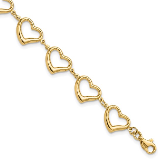 14K Yellow Gold Heart Link Bracelet - 7 in. 14K Yellow Gold Heart Link Bracelet - 7 in.