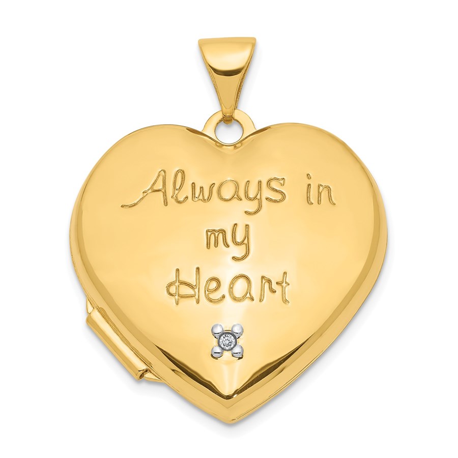 14k Yellow Gold Heart w/Diamond Locket and Heart Charm - 21 mm