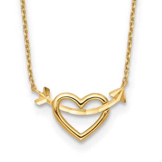 14K Yellow Gold Heart with Arrow Necklace - 18 in.