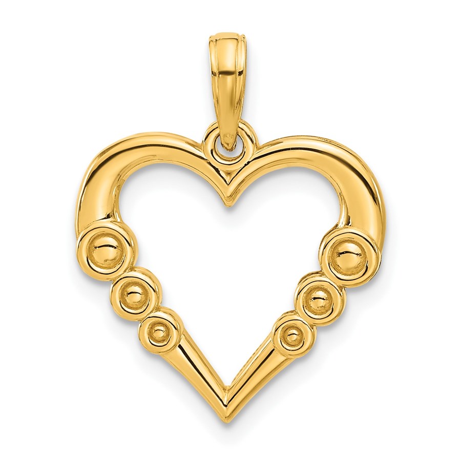 14K Yellow Gold Heart with Circles Pendant - 22.6 mm