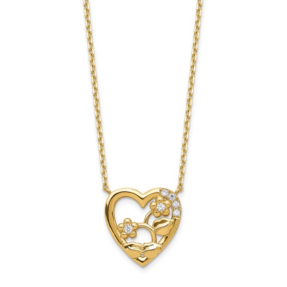 14k Yellow Gold Heart with Flowers & CZ Necklace - 20 in. 14k Yellow Gold Heart with Flowers & CZ Necklace - 20 in.