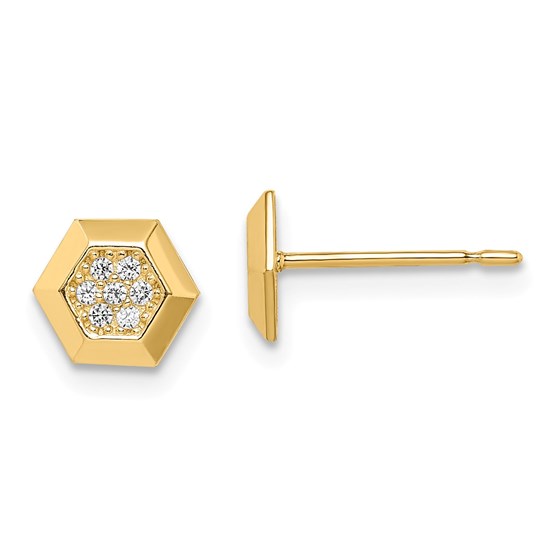 14k Yellow Gold Hexagon Cubic Zirconia Stud Earrings 14k Yellow Gold Hexagon Cubic Zirconia Stud Earrings