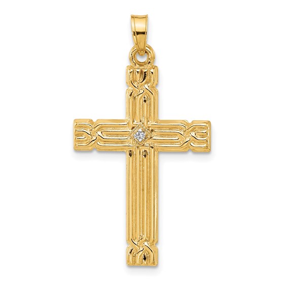 14K Yellow Gold Hollow Diamond Cross Pendant - 28.9 mm 14K Yellow Gold Hollow Diamond Cross Pendant - 28.9 mm