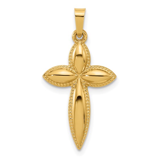 14K Yellow Gold Hollow Edge Passion Cross Pendant - 28 mm 14K Yellow Gold Hollow Edge Passion Cross Pendant - 28 mm