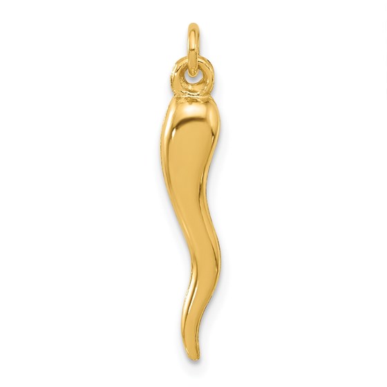14K Yellow Gold Hollow Italian Horn Pendant - 27 mm 14K Yellow Gold Hollow Italian Horn Pendant - 27 mm