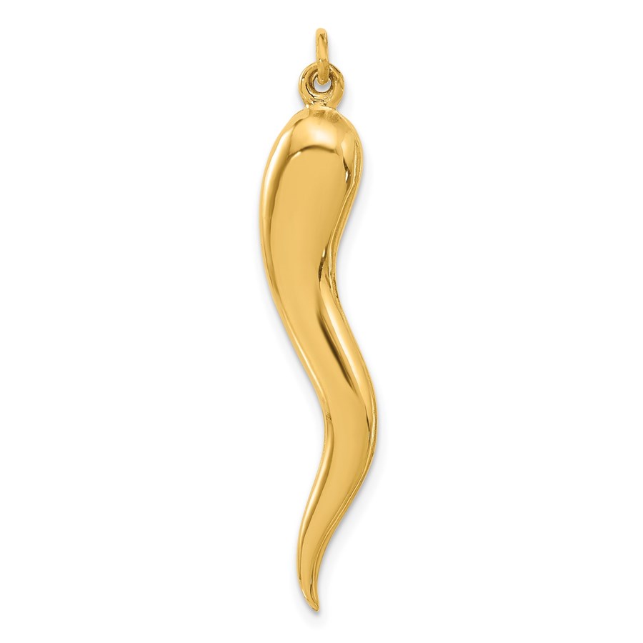 14K Yellow Gold Hollow Italian Horn Pendant - 43.2 mm