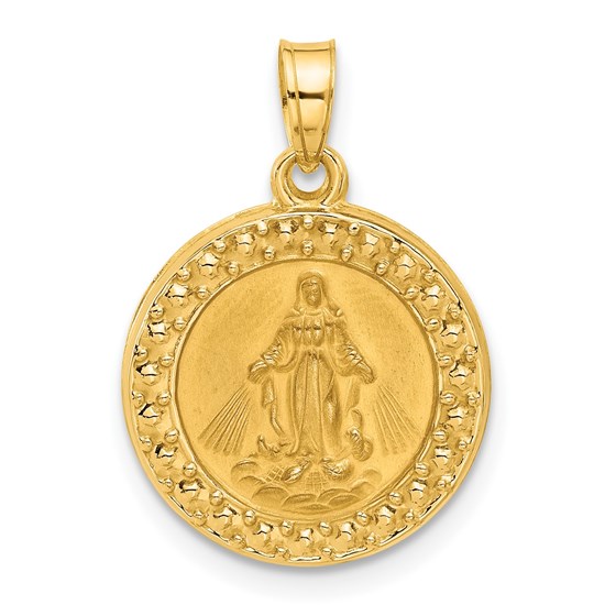 14K Yellow Gold Hollow Miraculous Mary Back Medal - 21.3 mm