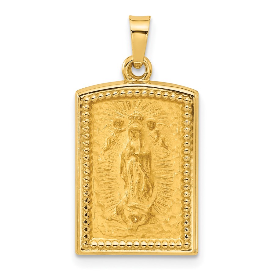 14K Yellow Gold Hollow Our Lady of Guadalupe Medal - 25.2 mm