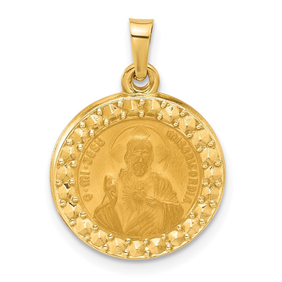 14K Yellow Gold Hollow Sacred Heart of Jesus Medal - 22.7 mm