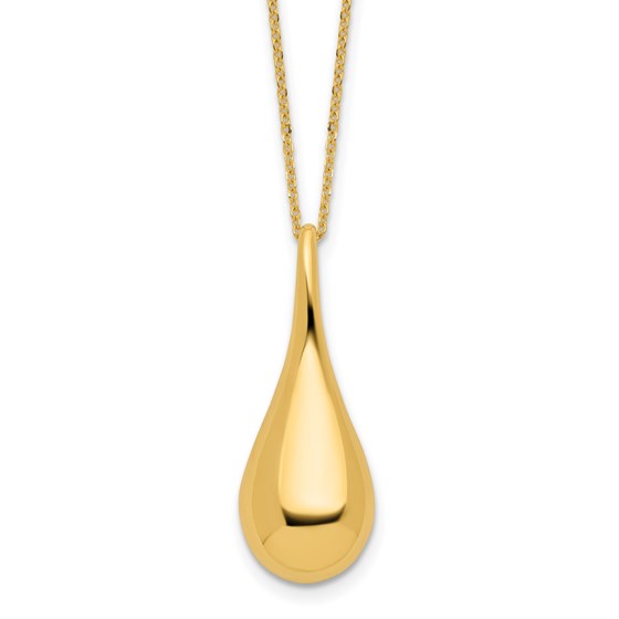 14K Yellow Gold Hollow Teardrop 18in Necklace - 18 in.