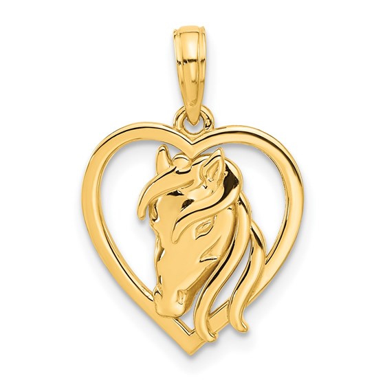 14K Yellow Gold Horse Head In Heart Pendant - 22 mm 14K Yellow Gold Horse Head In Heart Pendant - 22 mm