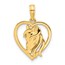14K Yellow Gold Horse Head In Heart Pendant - 22 mm