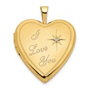 14k Yellow Gold I Love You w/ Diamond Heart Locket - 24 mm