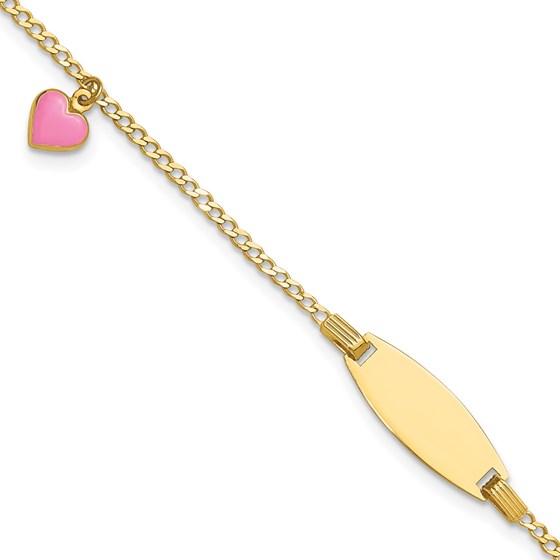 14K Yellow Gold Kids ID Pink Puff Heart Bracelet - 5.5 in. 14K Yellow Gold Kids ID Pink Puff Heart Bracelet - 5.5 in.
