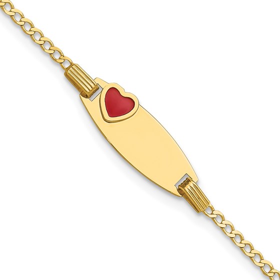 14K Yellow Gold Kids ID Red Enameled Heart Bracelet - 5.5 in. 14K Yellow Gold Kids ID Red Enameled Heart Bracelet - 5.5 in.