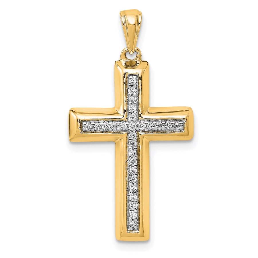 14K Yellow Gold Large 1/10ct. Diamond Cross Pendant - 5.5 mm