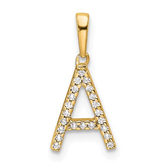 14K Yellow Gold Letter A Initial Pendant - 15.8 mm