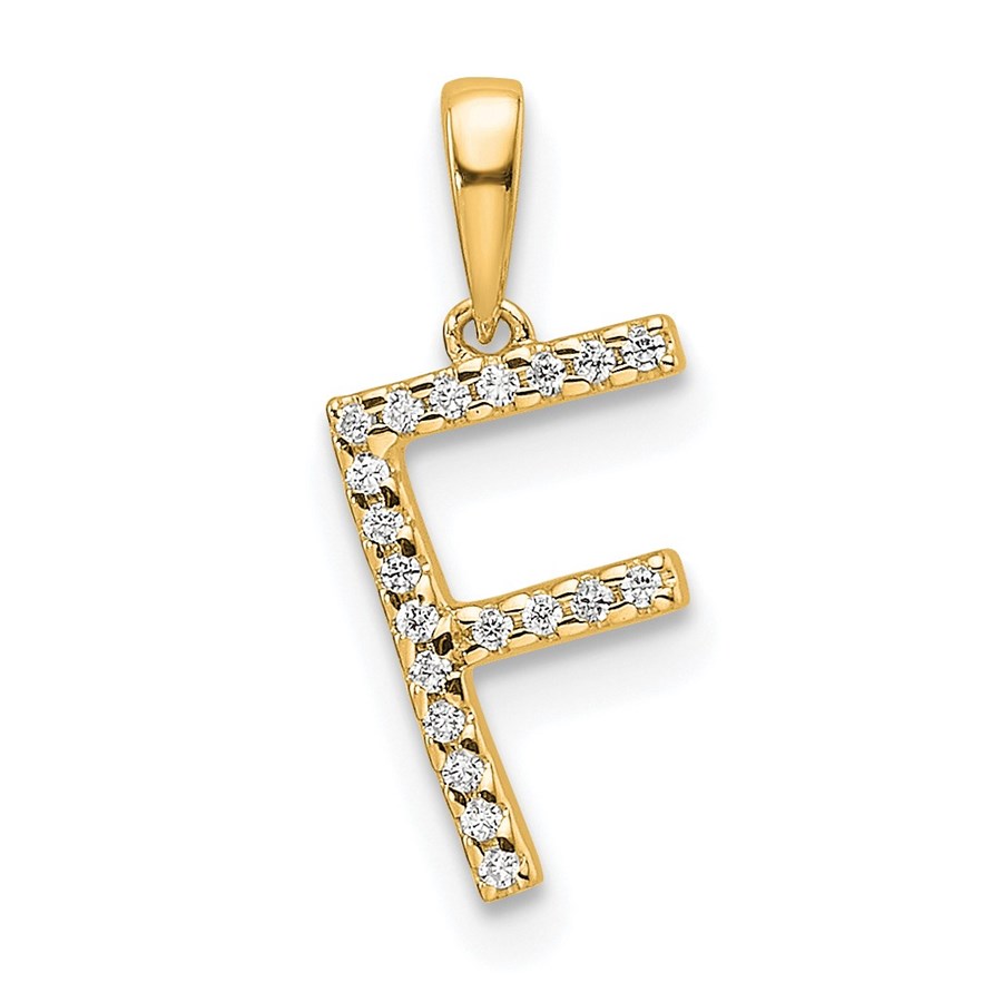 14K Yellow Gold Letter F Initial Pendant - 16 mm